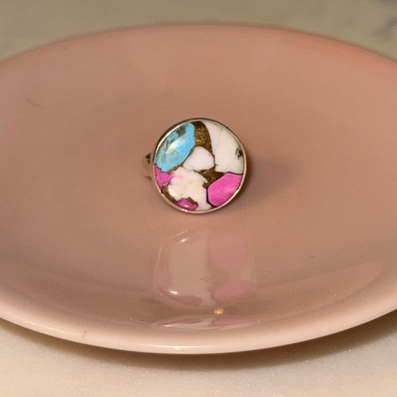 Cotton Candy Turquoise and 925 Sterling Silver Ring (Sz 7.25) NEW - Picture 1 of 6